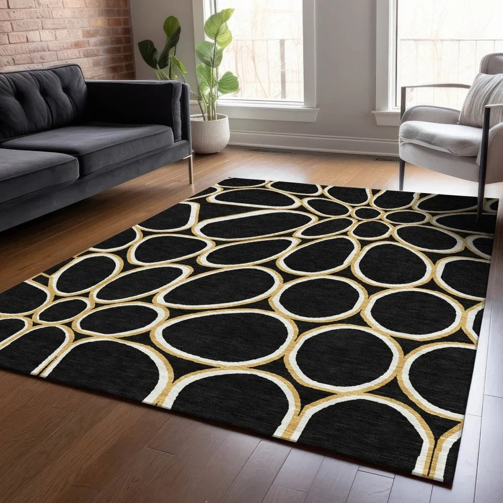 Elantra Black Washable Indoor-Outdoor Rug-Outdoor Rugs-LOOMLAN Rugs-LOOMLAN