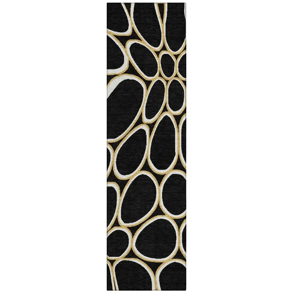Elantra Black Washable Indoor-Outdoor Rug-Outdoor Rugs-LOOMLAN Rugs-2'3" x 7'6"-LOOMLAN
