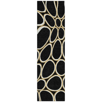Elantra Black Washable Indoor-Outdoor Rug-Outdoor Rugs-LOOMLAN Rugs-2'3" x 7'6"-LOOMLAN
