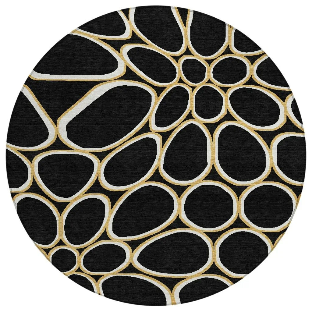 Elantra Black Washable Indoor-Outdoor Rug-Outdoor Rugs-LOOMLAN Rugs-8' x 8'-LOOMLAN