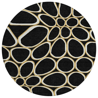 Elantra Black Washable Indoor-Outdoor Rug-Outdoor Rugs-LOOMLAN Rugs-8' x 8'-LOOMLAN