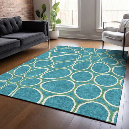 Elantra Teal Washable Indoor-Outdoor Rug-Outdoor Rugs-LOOMLAN Rugs-LOOMLAN