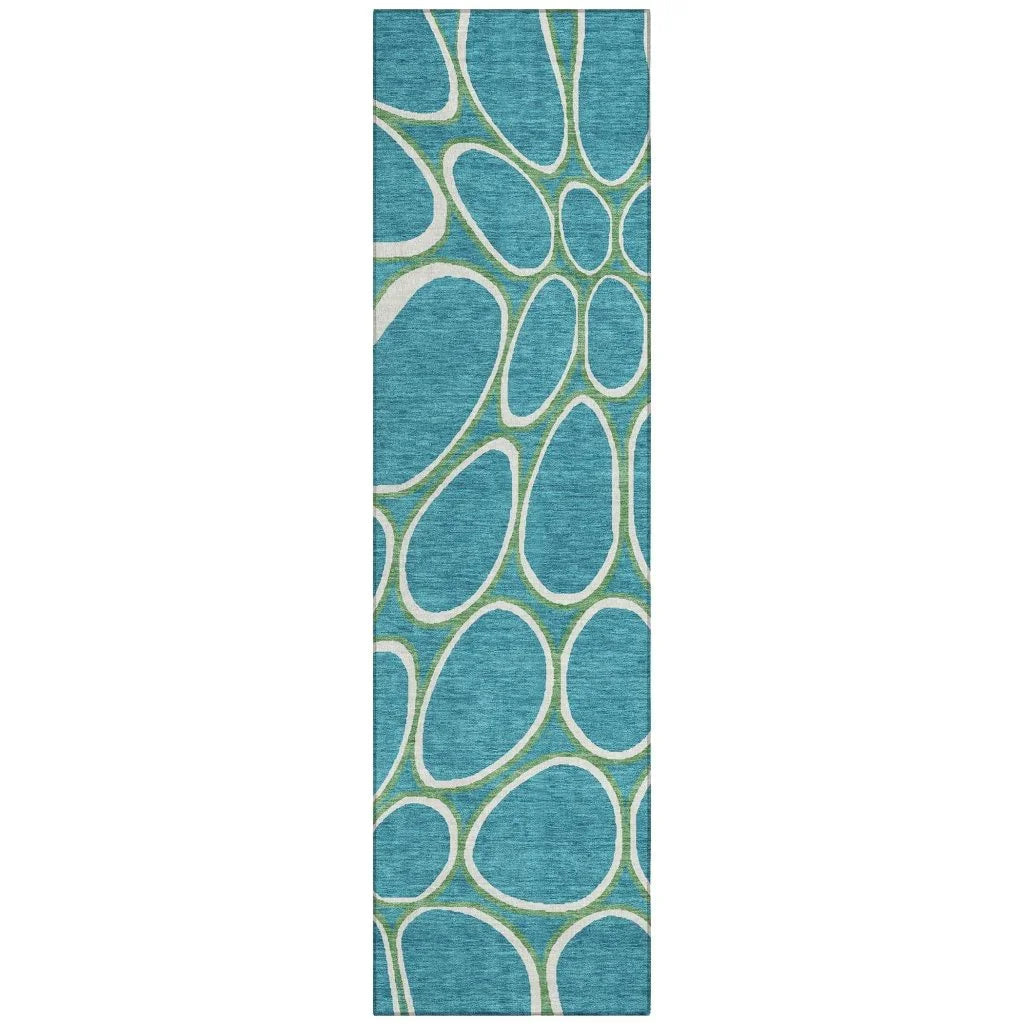 Elantra Teal Washable Indoor-Outdoor Rug-Outdoor Rugs-LOOMLAN Rugs-2'3" x 7'6"-LOOMLAN