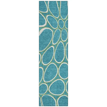 Elantra Teal Washable Indoor-Outdoor Rug-Outdoor Rugs-LOOMLAN Rugs-2'3" x 7'6"-LOOMLAN