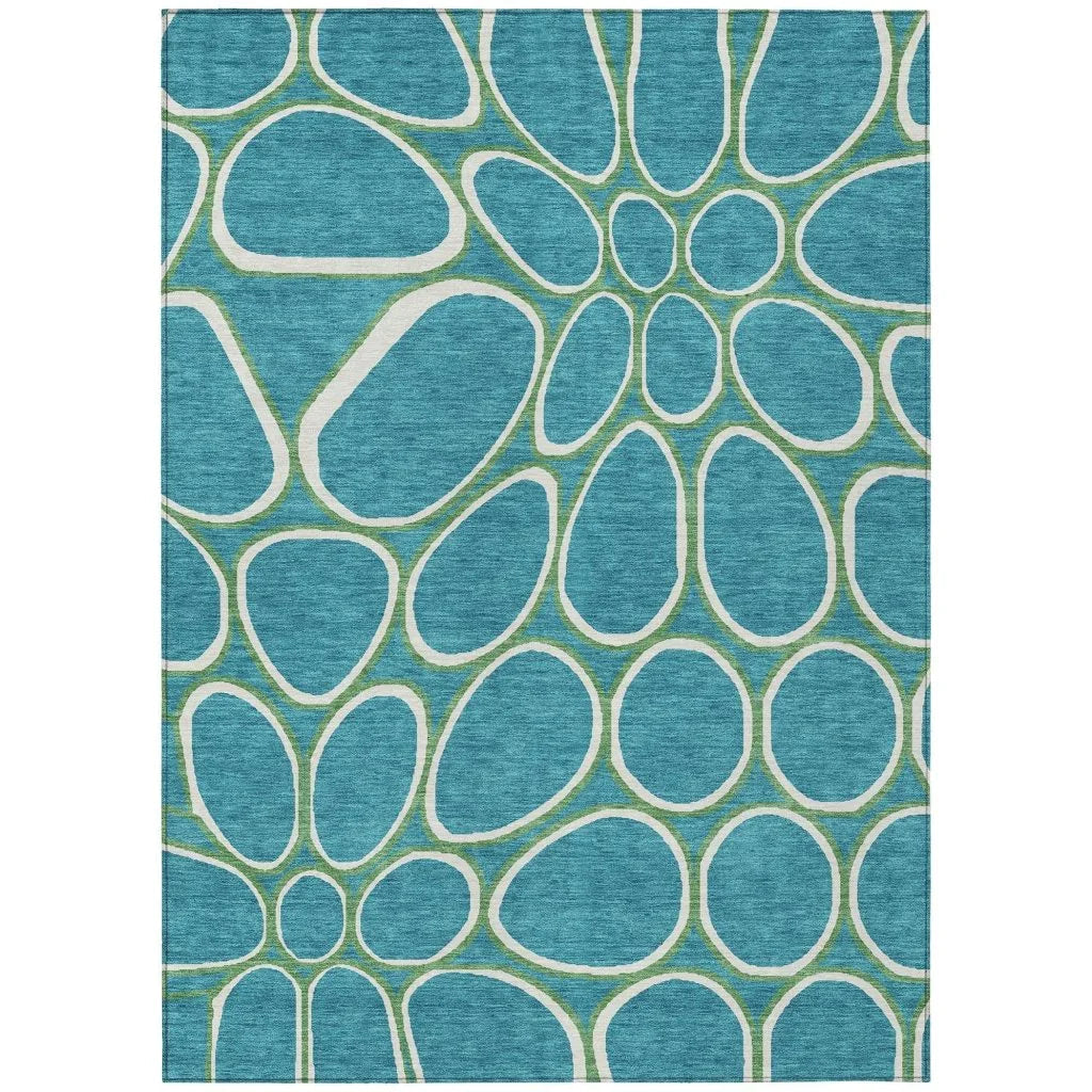 Elantra Teal Washable Indoor-Outdoor Rug-Outdoor Rugs-LOOMLAN Rugs-2'6" x 3'10"-LOOMLAN