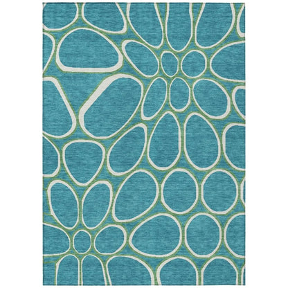 Elantra Teal Washable Indoor-Outdoor Rug-Outdoor Rugs-LOOMLAN Rugs-2'6" x 3'10"-LOOMLAN