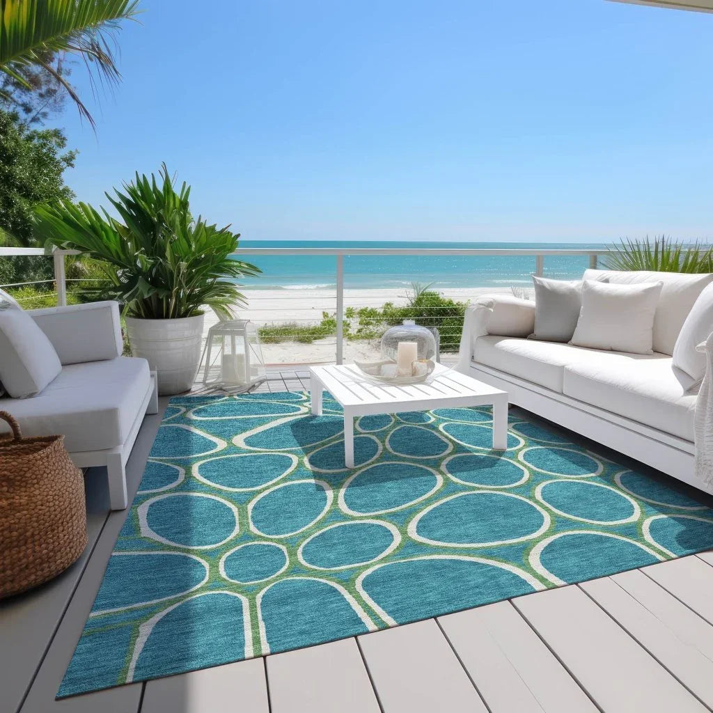 Elantra Teal Washable Indoor-Outdoor Rug-Outdoor Rugs-LOOMLAN Rugs-LOOMLAN