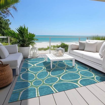 Elantra Teal Washable Indoor-Outdoor Rug-Outdoor Rugs-LOOMLAN Rugs-LOOMLAN