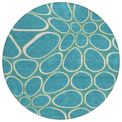 Elantra Teal Washable Indoor-Outdoor Rug-Outdoor Rugs-LOOMLAN Rugs-8' x 8'-LOOMLAN