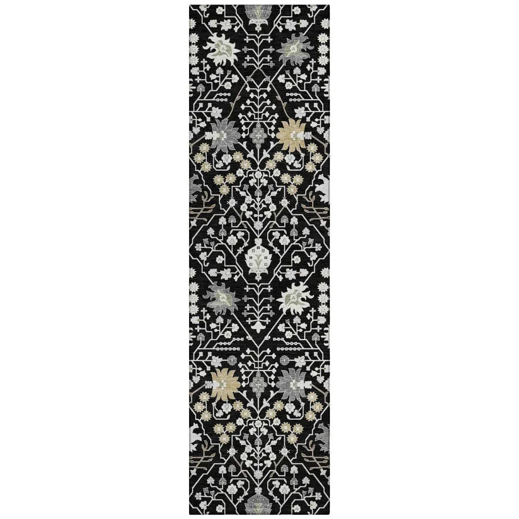 Elara Black Washable Indoor-Outdoor Rug-Outdoor Rugs-LOOMLAN Rugs-2'3" x 7'6"-LOOMLAN