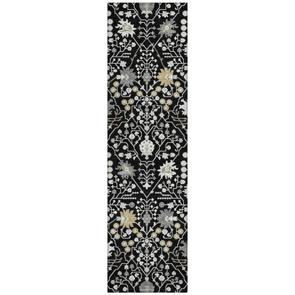 Elara Black Washable Indoor-Outdoor Rug-Outdoor Rugs-LOOMLAN Rugs-2'3" x 7'6"-LOOMLAN