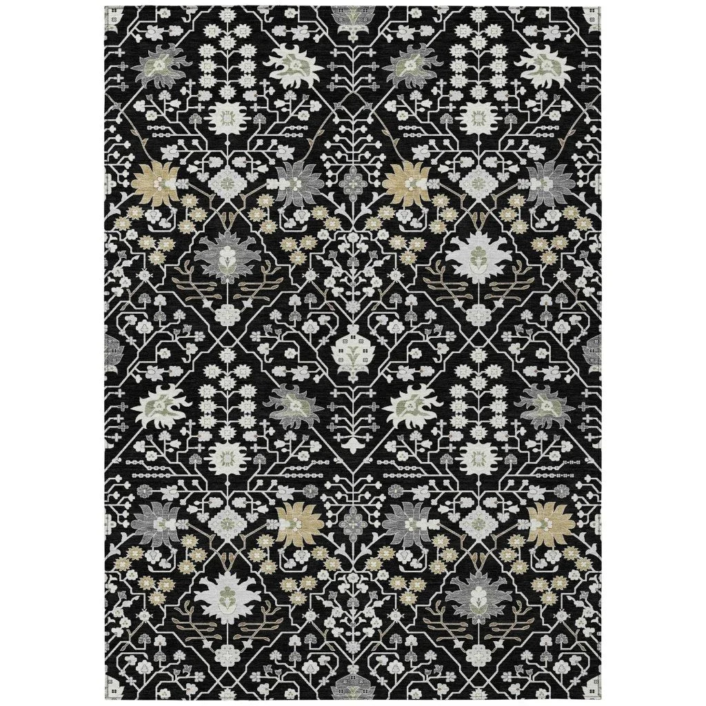 Elara Black Washable Indoor-Outdoor Rug-Outdoor Rugs-LOOMLAN Rugs-2'6" x 3'10"-LOOMLAN