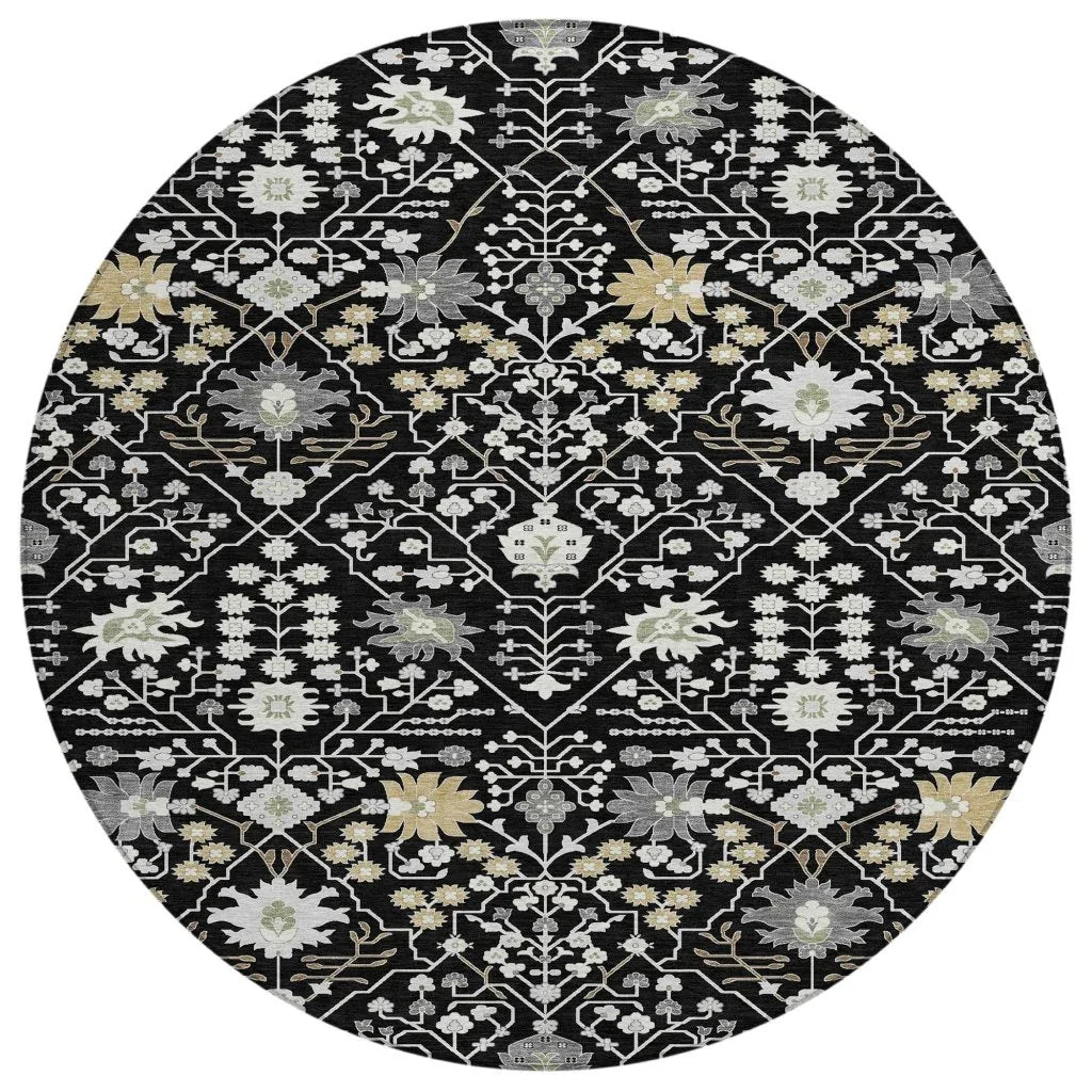 Elara Black Washable Indoor-Outdoor Rug-Outdoor Rugs-LOOMLAN Rugs-8' x 8'-LOOMLAN