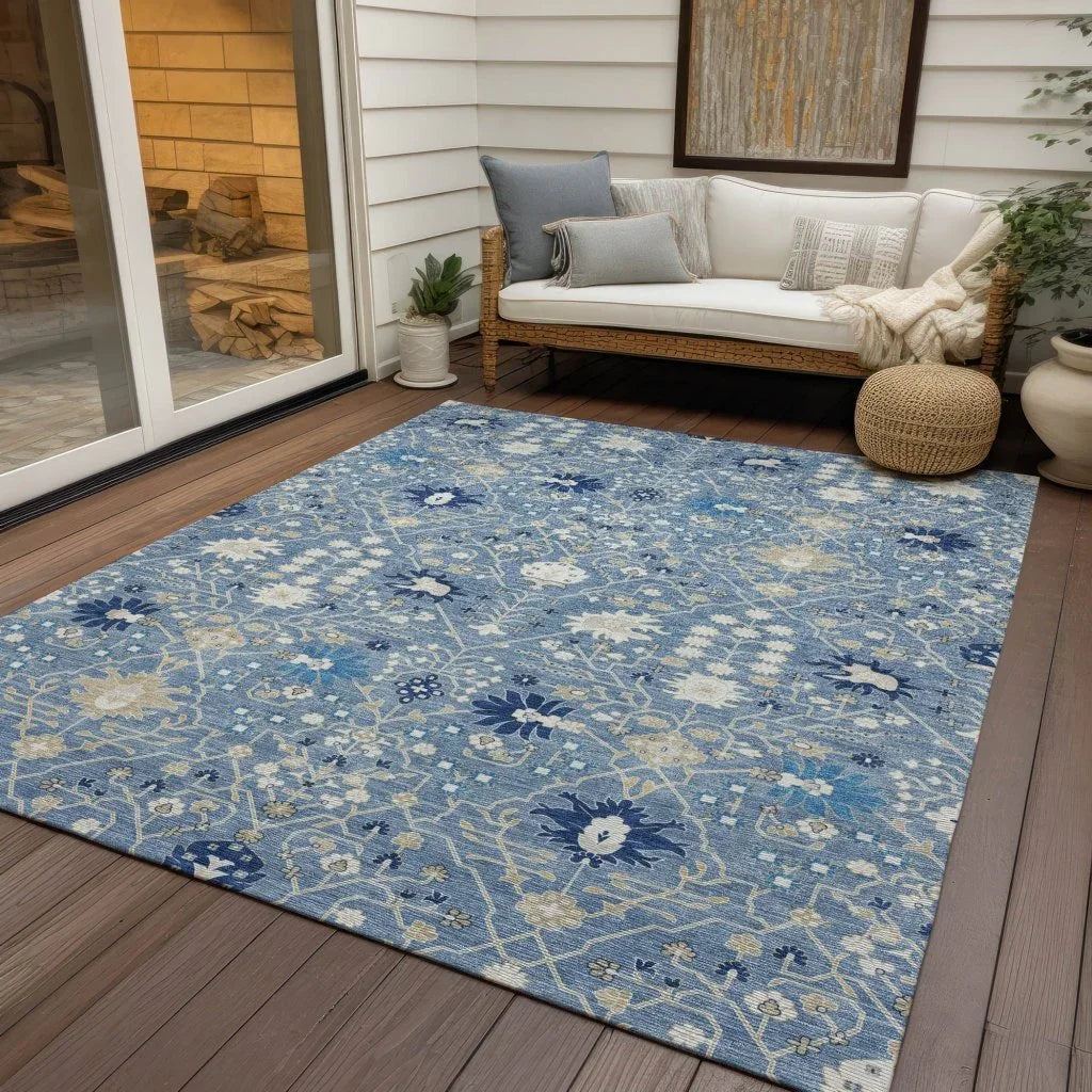 Elara Blue Washable Indoor-Outdoor Rug-Outdoor Rugs-LOOMLAN Rugs-LOOMLAN