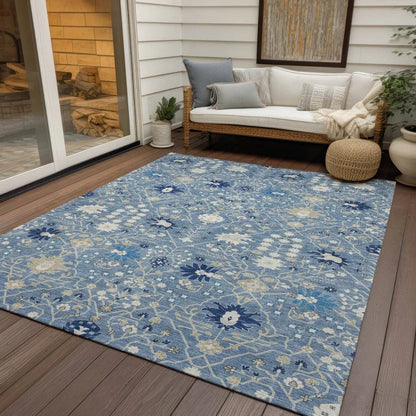 Elara Blue Washable Indoor-Outdoor Rug-Outdoor Rugs-LOOMLAN Rugs-LOOMLAN