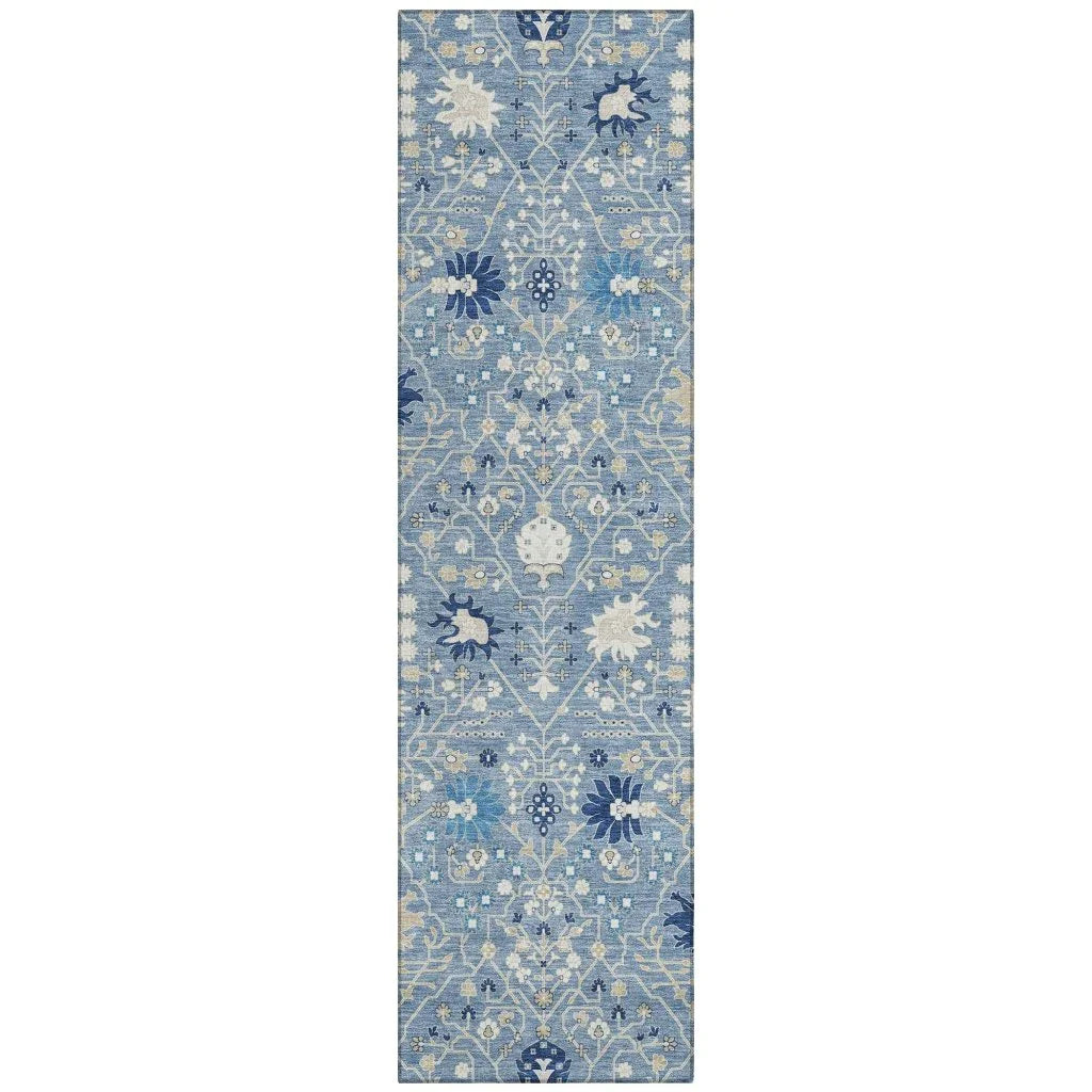 Elara Blue Washable Indoor-Outdoor Rug-Outdoor Rugs-LOOMLAN Rugs-2'3" x 7'6"-LOOMLAN
