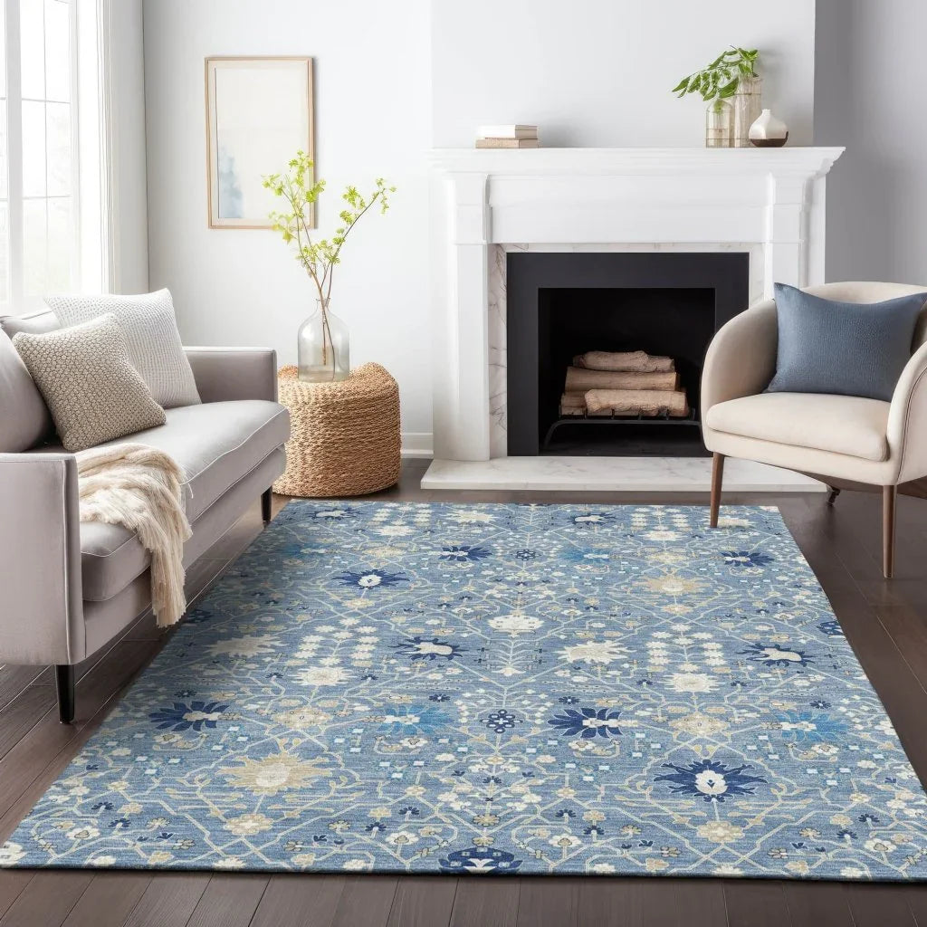Elara Blue Washable Indoor-Outdoor Rug-Outdoor Rugs-LOOMLAN Rugs-LOOMLAN