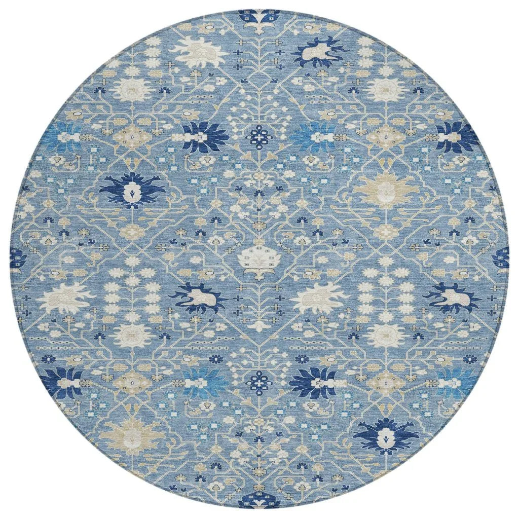 Elara Blue Washable Indoor-Outdoor Rug-Outdoor Rugs-LOOMLAN Rugs-8' x 8'-LOOMLAN