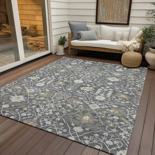 Elara Charcoal Washable Indoor-Outdoor Rug-Outdoor Rugs-LOOMLAN Rugs-LOOMLAN