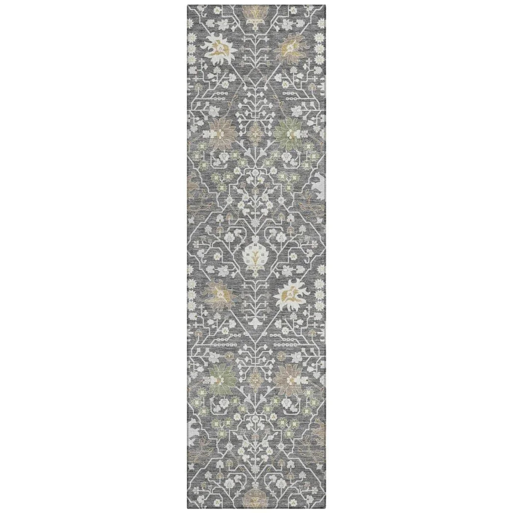 Elara Charcoal Washable Indoor-Outdoor Rug-Outdoor Rugs-LOOMLAN Rugs-2'3" x 7'6"-LOOMLAN