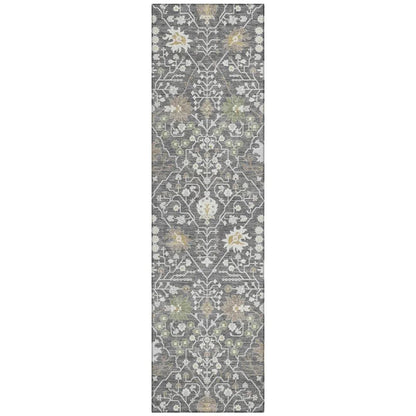 Elara Charcoal Washable Indoor-Outdoor Rug-Outdoor Rugs-LOOMLAN Rugs-2'3" x 7'6"-LOOMLAN