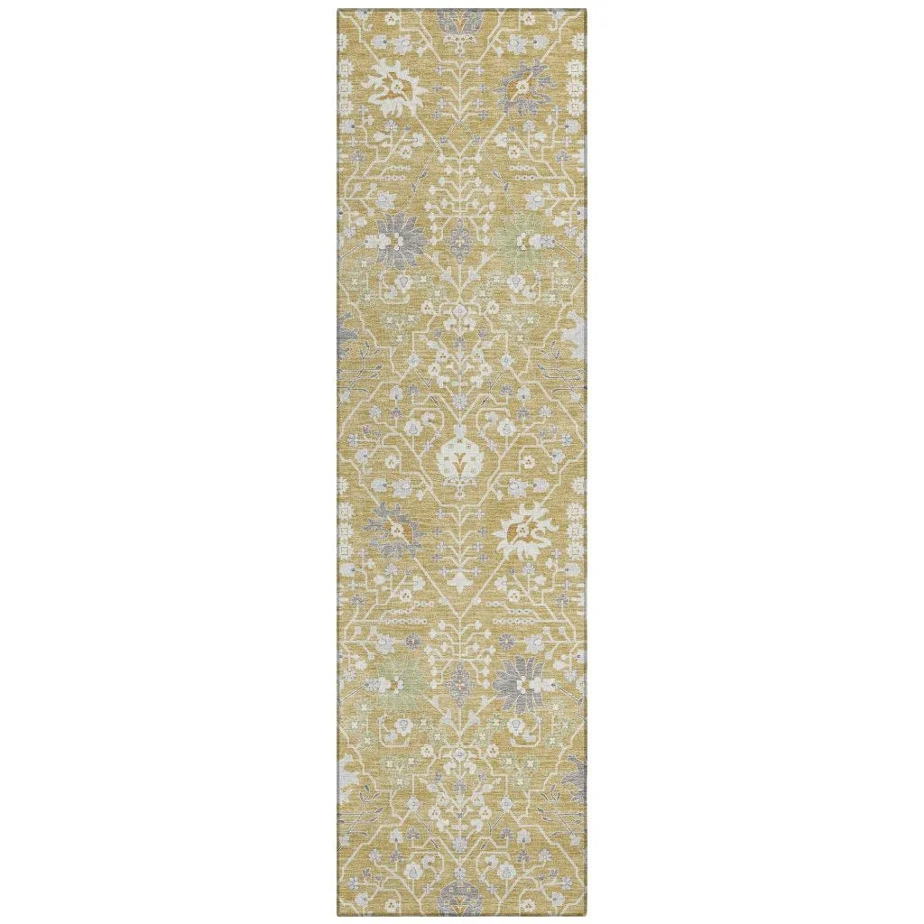 Elara Gold Washable Indoor-Outdoor Rug-Outdoor Rugs-LOOMLAN Rugs-2'3" x 7'6"-LOOMLAN