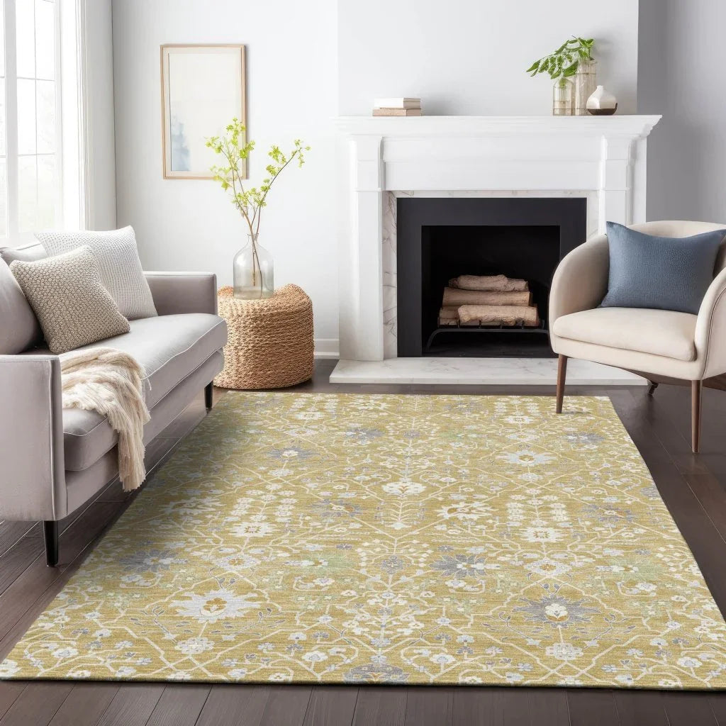 Elara Gold Washable Indoor-Outdoor Rug-Outdoor Rugs-LOOMLAN Rugs-LOOMLAN
