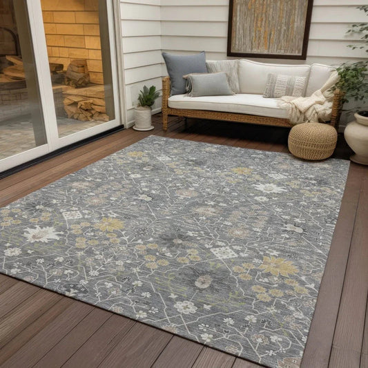 Elara Gray Washable Indoor-Outdoor Rug-Outdoor Rugs-LOOMLAN Rugs-LOOMLAN