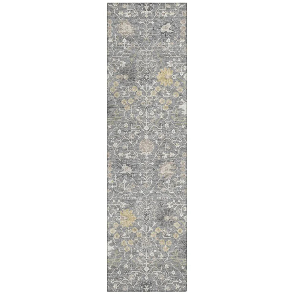 Elara Gray Washable Indoor-Outdoor Rug-Outdoor Rugs-LOOMLAN Rugs-2'3" x 7'6"-LOOMLAN
