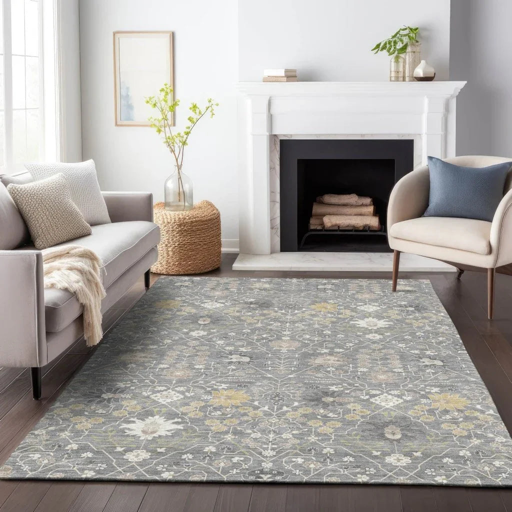 Elara Gray Washable Indoor-Outdoor Rug-Outdoor Rugs-LOOMLAN Rugs-LOOMLAN