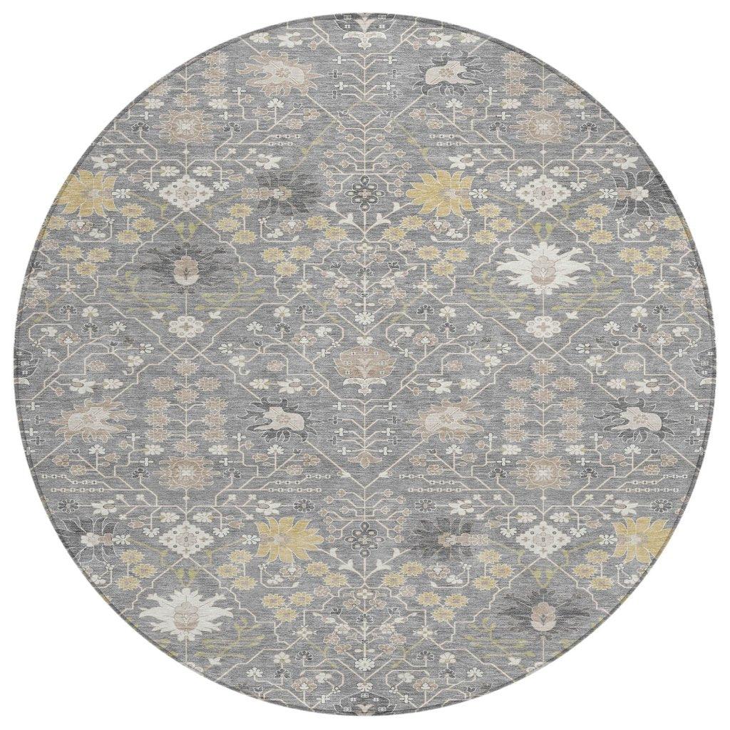 Elara Gray Washable Indoor-Outdoor Rug-Outdoor Rugs-LOOMLAN Rugs-8' x 8'-LOOMLAN