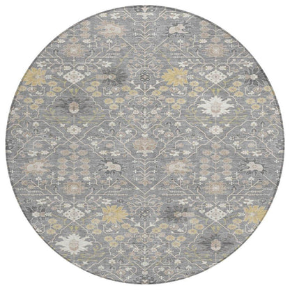 Elara Gray Washable Indoor-Outdoor Rug-Outdoor Rugs-LOOMLAN Rugs-8' x 8'-LOOMLAN
