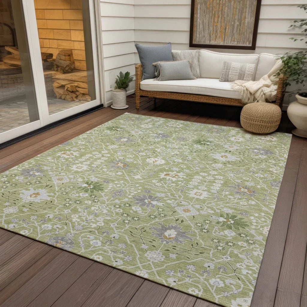 Elara Green Washable Indoor-Outdoor Rug-Outdoor Rugs-LOOMLAN Rugs-LOOMLAN