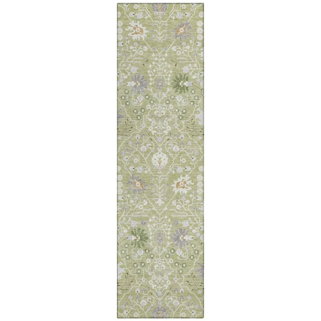Elara Green Washable Indoor-Outdoor Rug-Outdoor Rugs-LOOMLAN Rugs-2'3" x 7'6"-LOOMLAN