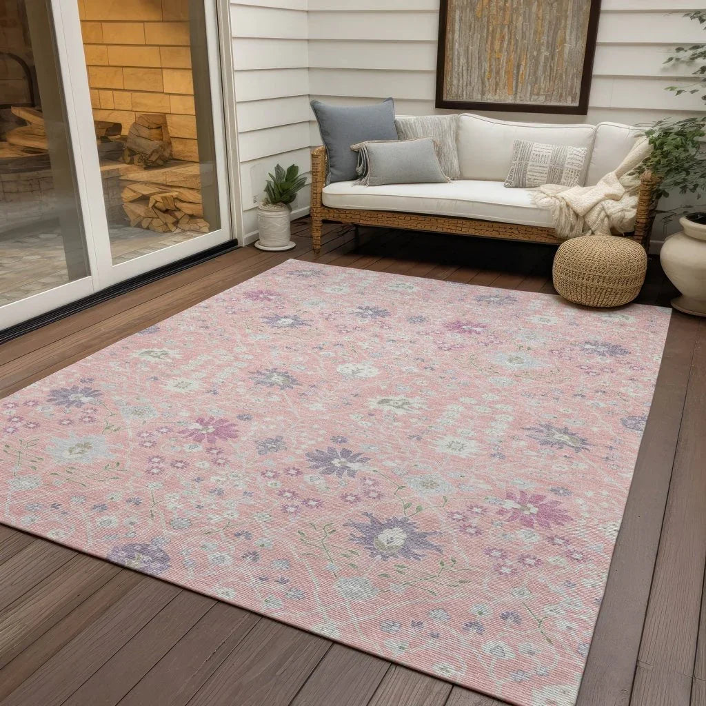 Elara Pink Washable Indoor-Outdoor Rug-Outdoor Rugs-LOOMLAN Rugs-LOOMLAN