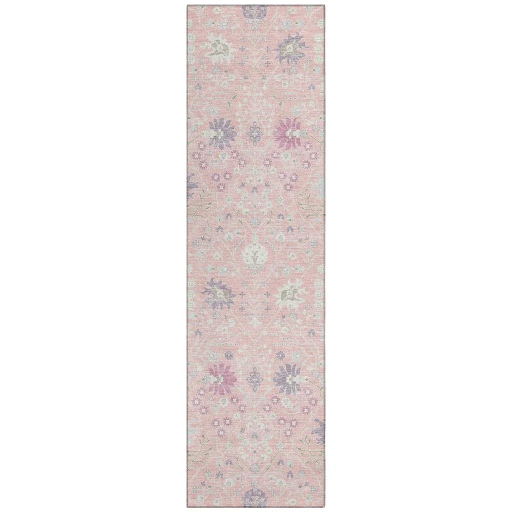 Elara Pink Washable Indoor-Outdoor Rug-Outdoor Rugs-LOOMLAN Rugs-2'3" x 7'6"-LOOMLAN