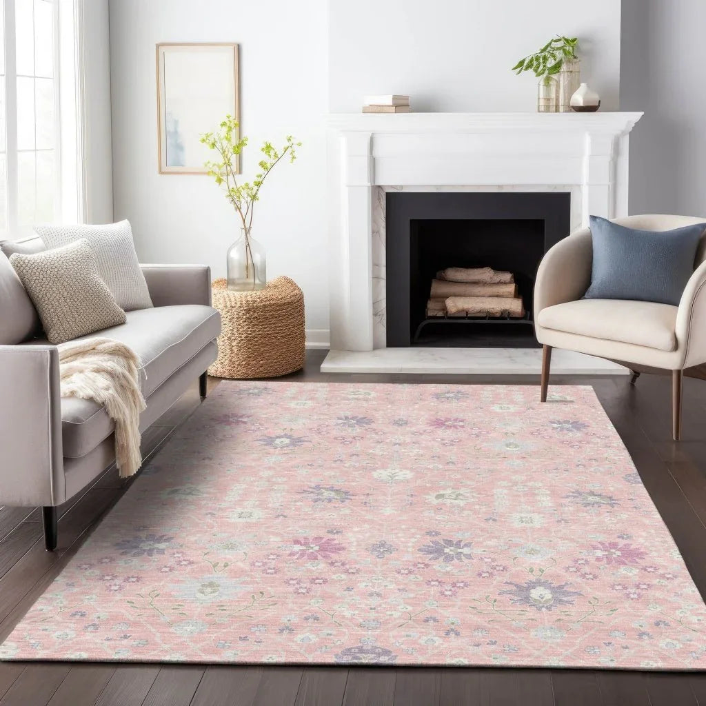 Elara Pink Washable Indoor-Outdoor Rug-Outdoor Rugs-LOOMLAN Rugs-LOOMLAN