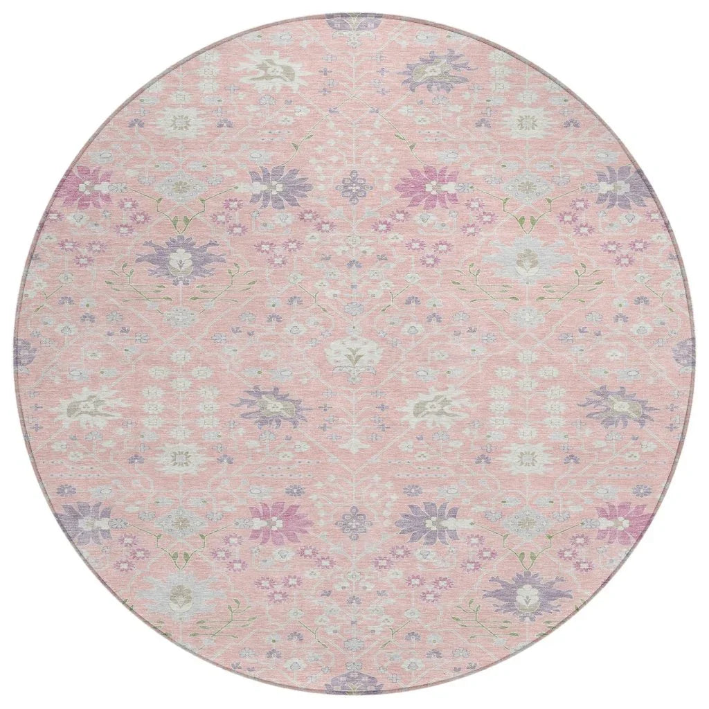 Elara Pink Washable Indoor-Outdoor Rug-Outdoor Rugs-LOOMLAN Rugs-8' x 8'-LOOMLAN
