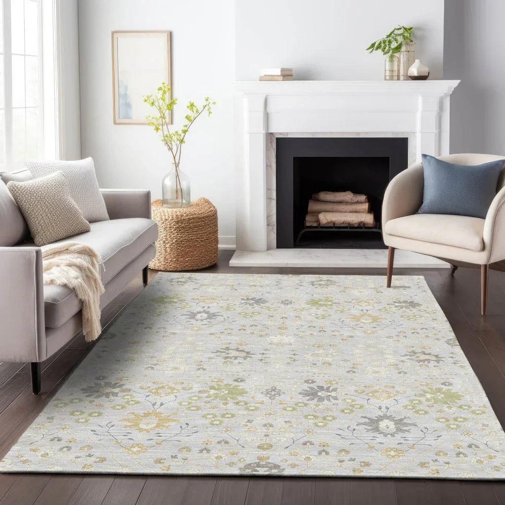 Elara Silver Washable Indoor-Outdoor Rug-Outdoor Rugs-LOOMLAN Rugs-LOOMLAN