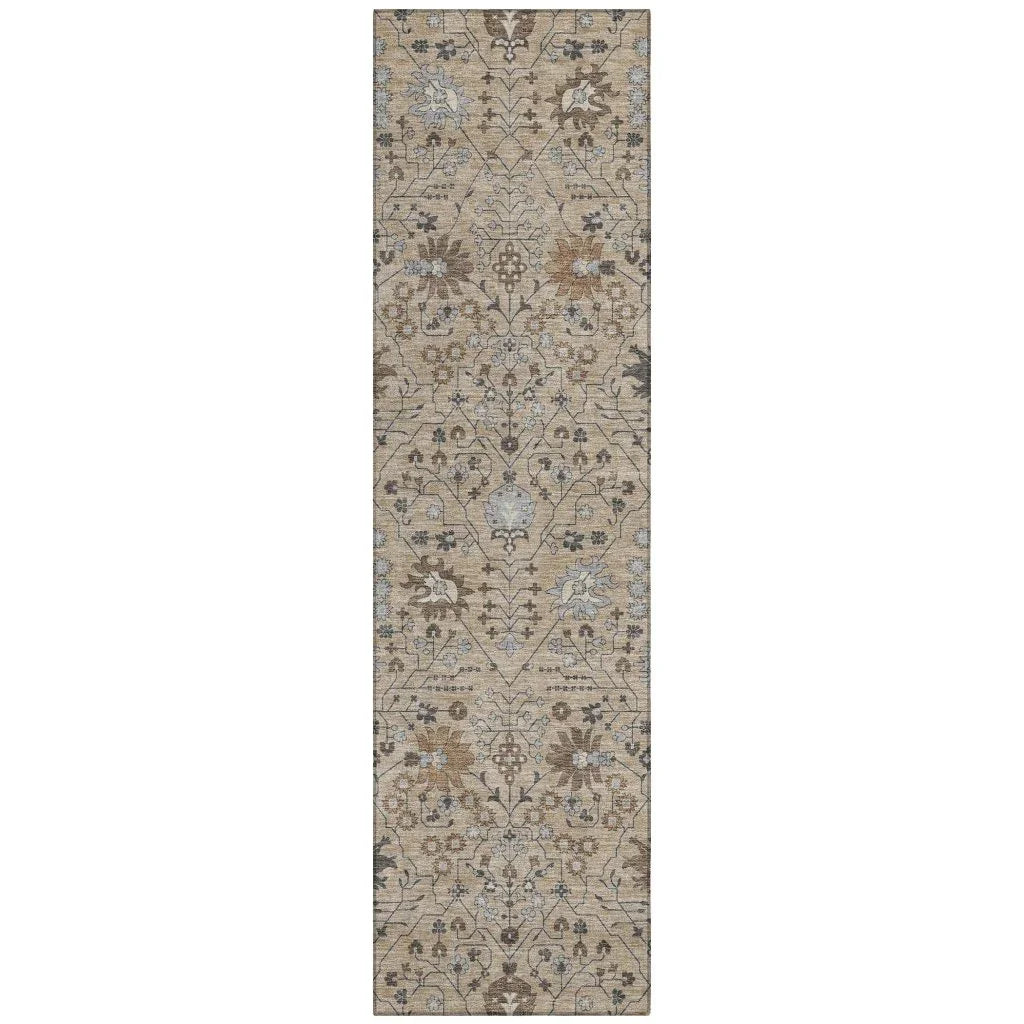 Elara Taupe Washable Indoor-Outdoor Rug-Outdoor Rugs-LOOMLAN Rugs-2'3" x 7'6"-LOOMLAN