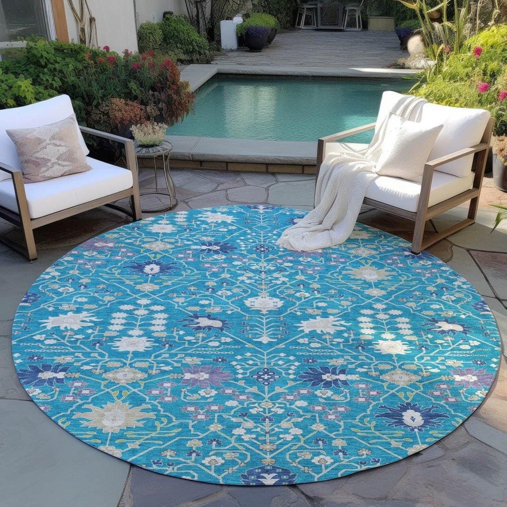 Elara Teal Washable Indoor-Outdoor Rug-Outdoor Rugs-LOOMLAN Rugs-LOOMLAN