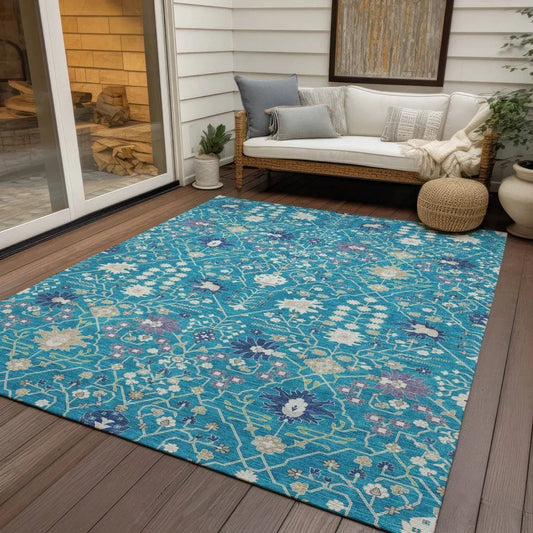Elara Teal Washable Indoor-Outdoor Rug-Outdoor Rugs-LOOMLAN Rugs-LOOMLAN