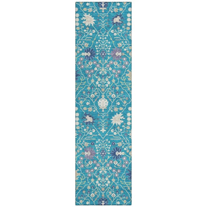 Elara Teal Washable Indoor-Outdoor Rug-Outdoor Rugs-LOOMLAN Rugs-2'3" x 7'6"-LOOMLAN