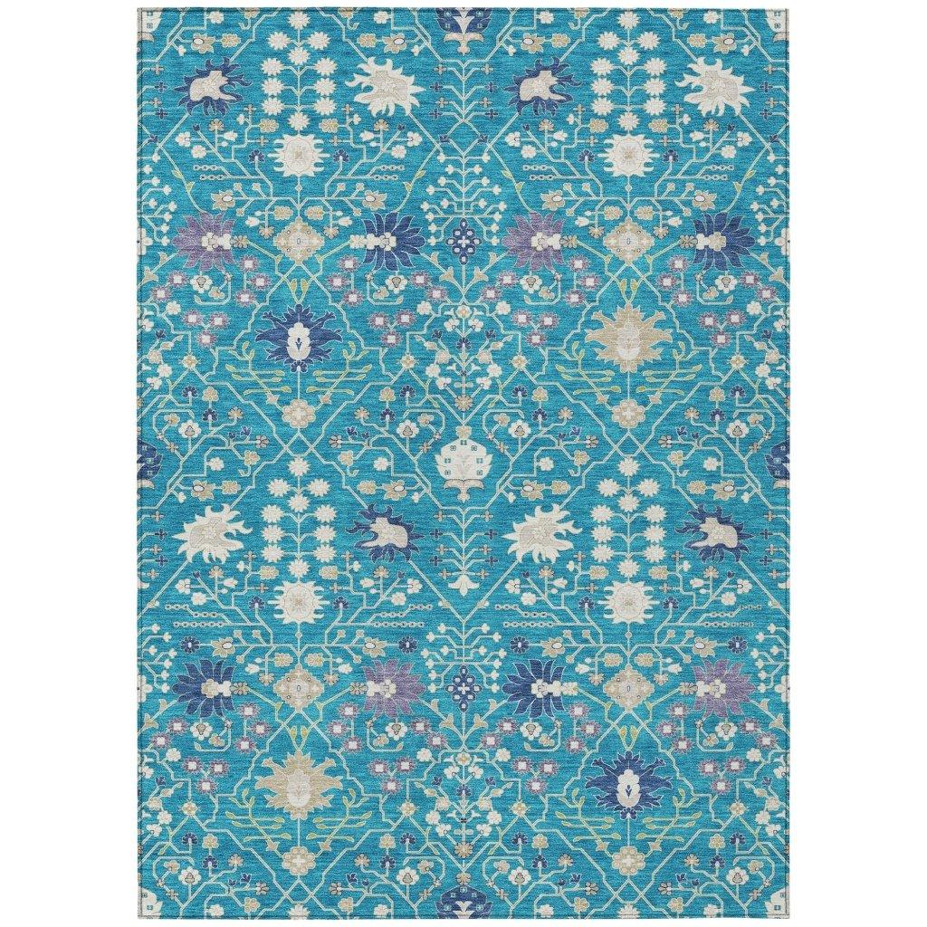 Elara Teal Washable Indoor-Outdoor Rug-Outdoor Rugs-LOOMLAN Rugs-2'6" x 3'10"-LOOMLAN