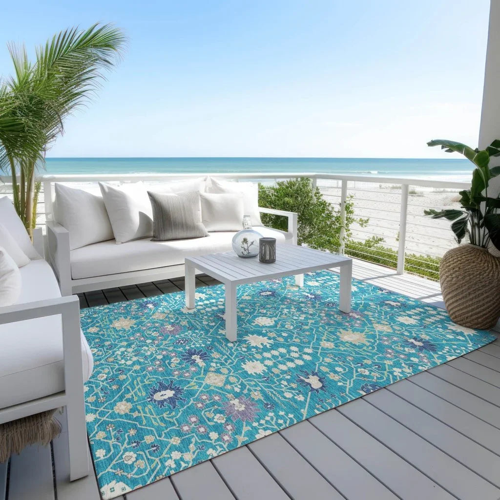 Elara Teal Washable Indoor-Outdoor Rug-Outdoor Rugs-LOOMLAN Rugs-LOOMLAN