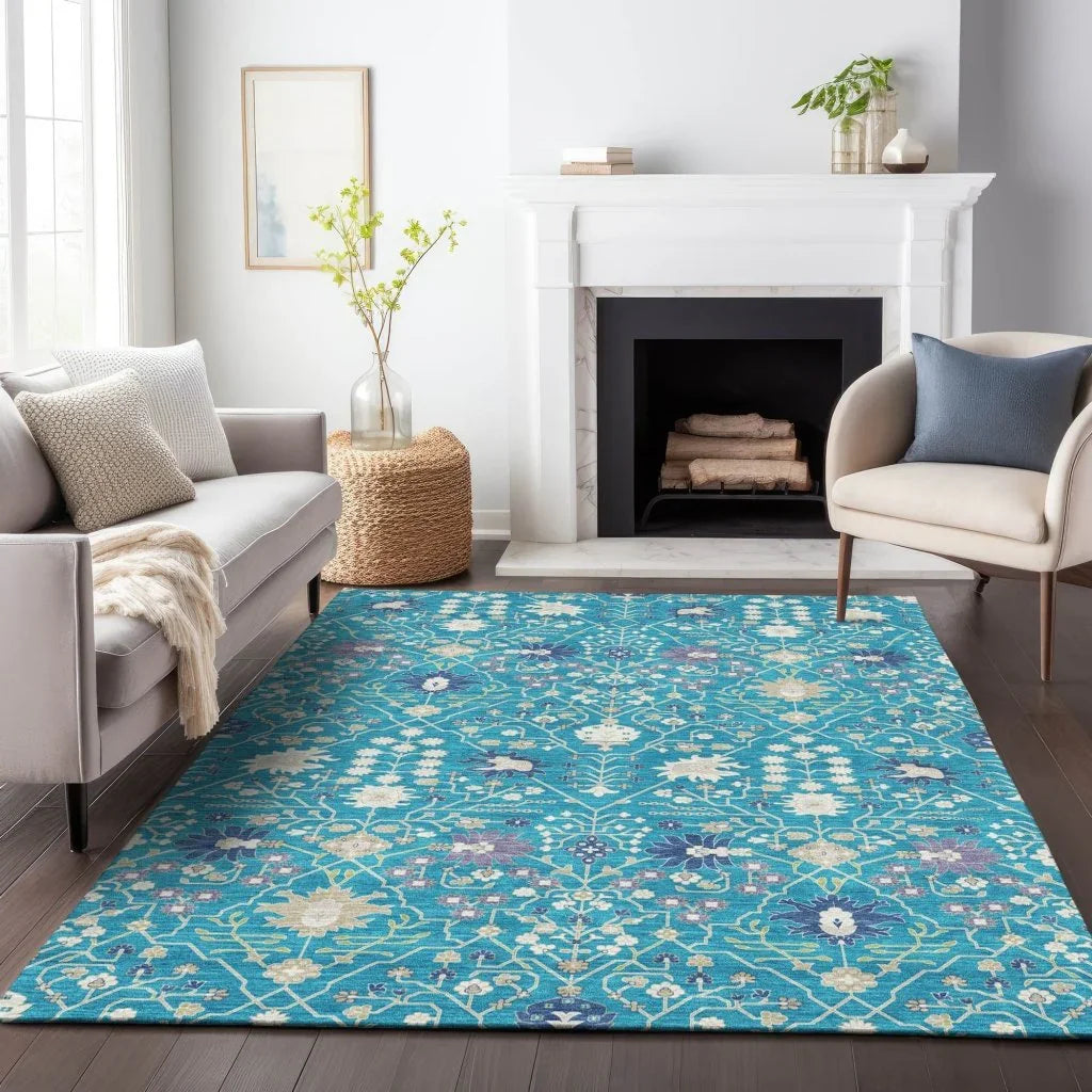 Elara Teal Washable Indoor-Outdoor Rug-Outdoor Rugs-LOOMLAN Rugs-LOOMLAN
