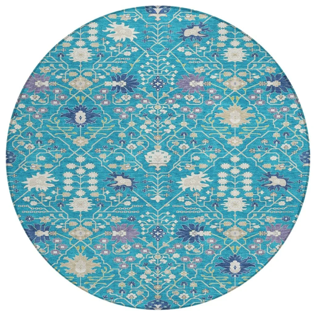 Elara Teal Washable Indoor-Outdoor Rug-Outdoor Rugs-LOOMLAN Rugs-8' x 8'-LOOMLAN