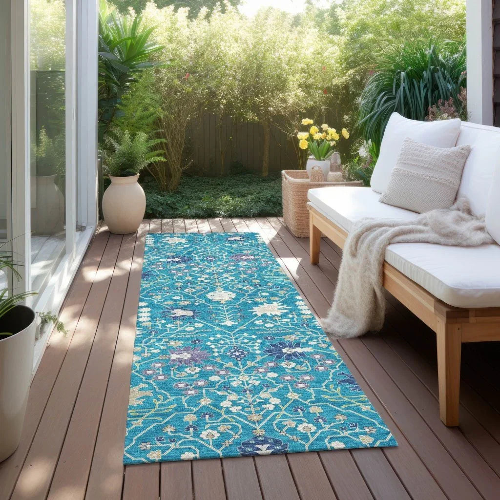 Elara Teal Washable Indoor-Outdoor Rug-Outdoor Rugs-LOOMLAN Rugs-LOOMLAN