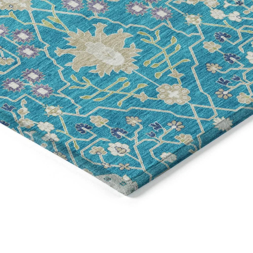 Elara Teal Washable Indoor-Outdoor Rug-Outdoor Rugs-LOOMLAN Rugs-LOOMLAN