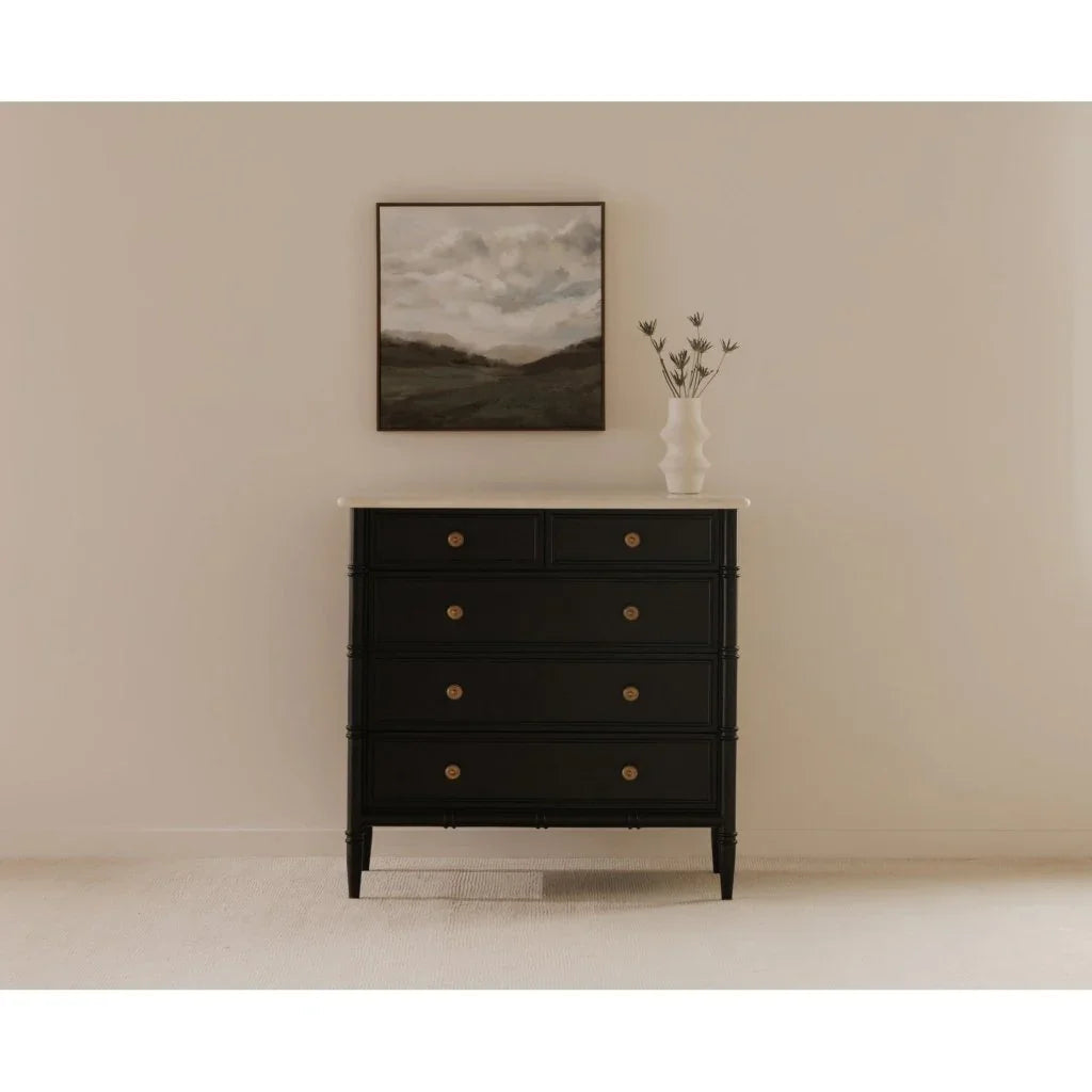 Eleanor Black Marble Five Drawer Chest - LOOMLAN - Moe's Home - Chests